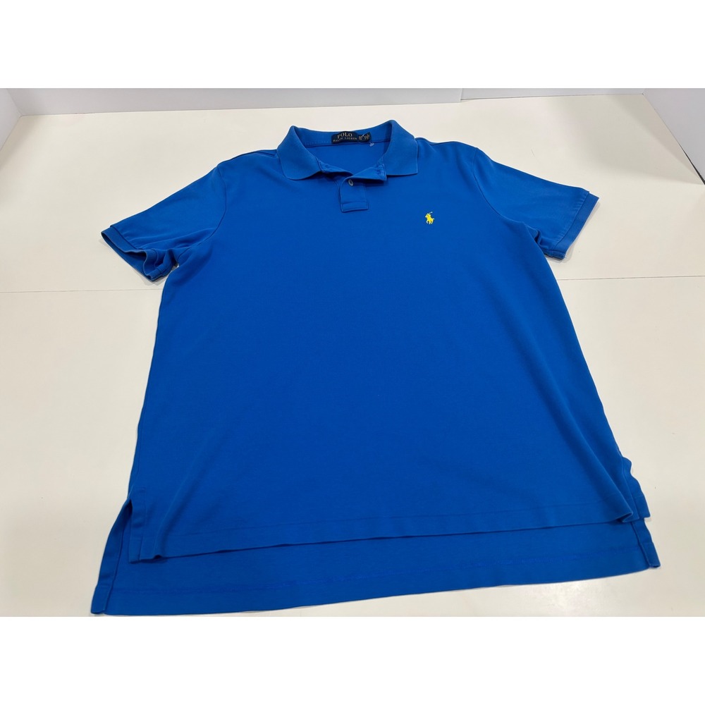 Polo Ralph Lauren Mens XL Blue Short Sleeve Cotton Polo Shirt Yellow Pony Logo